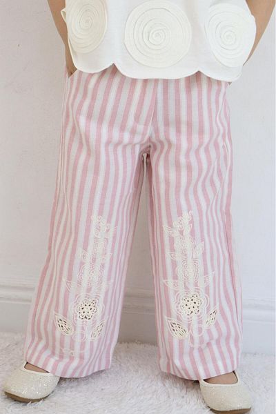 miabambim Pink Stripe Appliqued Girl's Trousers