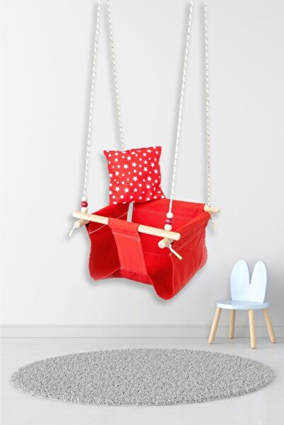 VVS Kırmızı Ahşap Çocuk Salıncak