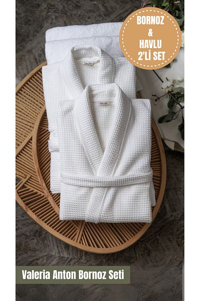 Valeria Anton Set de 2 halate de baie albe Waffle