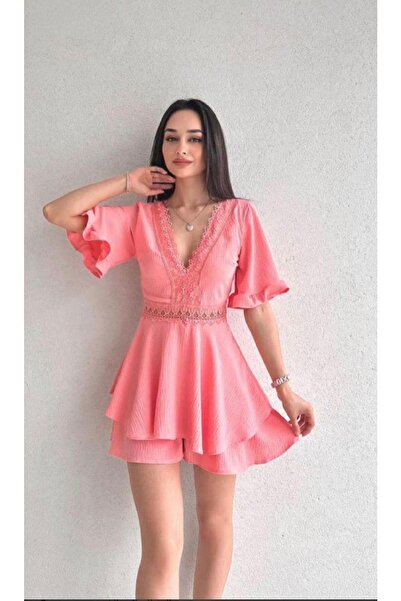 MİSSCİXFASHİON Kadın Abiye Tulum Güpür Detaylı Derin V Yakalı Sırt Dekolteli ...