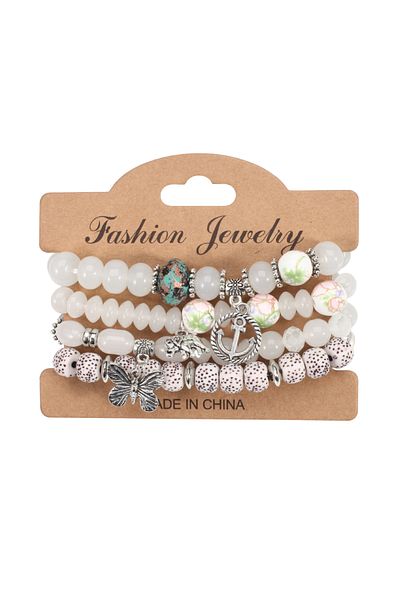 Choice White Bohemian Bracelets Set For Women Stackable Butterfly Elephant Anchor Pendant Beads Bracelet