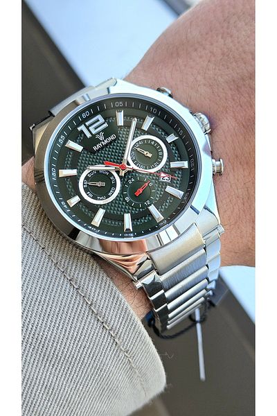 Raymond Rym-1127 Quartz Men's Wristwatch - Steel Case and Cord - 2 Years Warranty