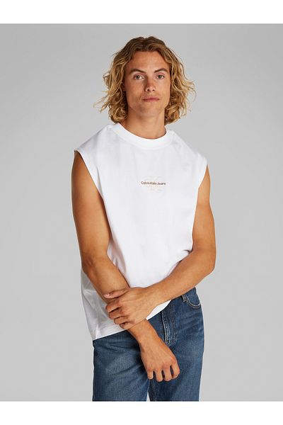 Calvin Klein Calvin Klein Men Bright White Relaxed Monogram Sleeveless Tank Top