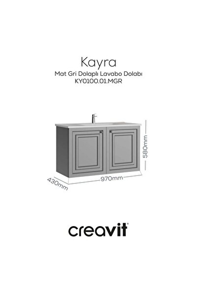 Creavit Kayra Lavabo Dolabı Kapaklı 100cm Mat Gri