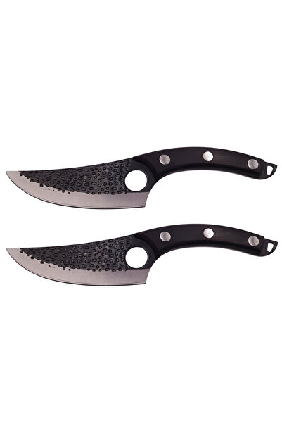 Depox Set doua cutite de macelar IdeallStore, lucrate manual, Huang Cook, 27,5 cm, negru, teaca din piele