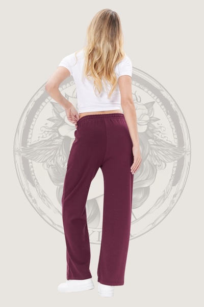 Hney Γυναικείο φούτερ Palazzo με φαρδύ πόδι από ύφασμα μπορντό Modal με δύο τσέπες, ψηλόμεσο, αθλητικό και casual