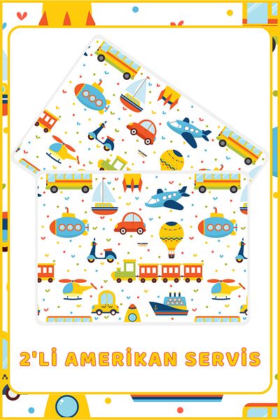 The Grade Placemat Set of 2 Vehicles Themed Children and Baby Placemat Set of 2 (42X28 cm)