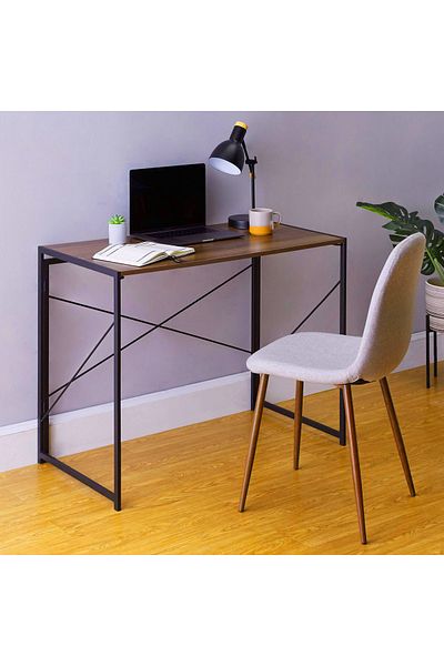 TrentonGCC Space-Saving Foldable Wooden Table with Sturdy Black Metal Frame