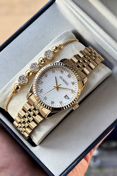 Homies Special Boxed Women's Wristwatch Waterproof Gold Color Steel Cord Gift Bracelet Hmby2053C4