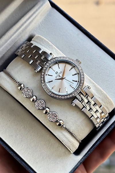 Homies Special Boxed Stone Women Wristwatch Waterproof Silver Color Steel Cord Gift Bracelet Hmby2054C1