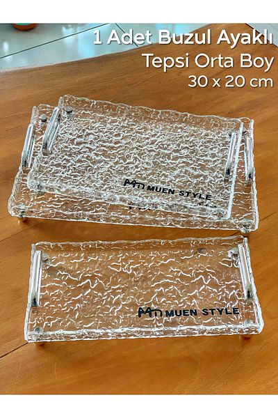 ARVALE Broken Glass Patterned Transparent Tray Decorative Footed Acrylic Model |   Medium Size - 30 X 20 cm