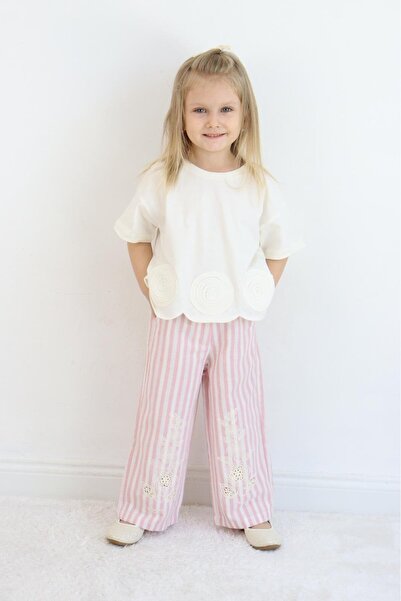 miabambim Pink Stripe Appliqued Girl's Trousers