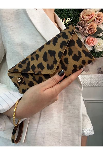 Baykuş Boutique Leather Leopard Pattern Women's Wallet Wrist Arm Hand Strap Wallet with Phone and Cash Coin Compartment