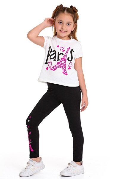 zepkids Paris Text Printed Ecru Color Girls' Tights Suit