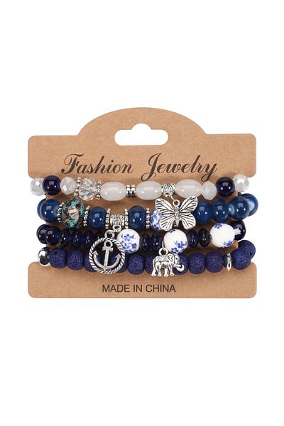 Choice Dark Blue Bohemian Bracelets Set For Women Stackable Butterfly Elephant Anchor Pendant Beads Bracele