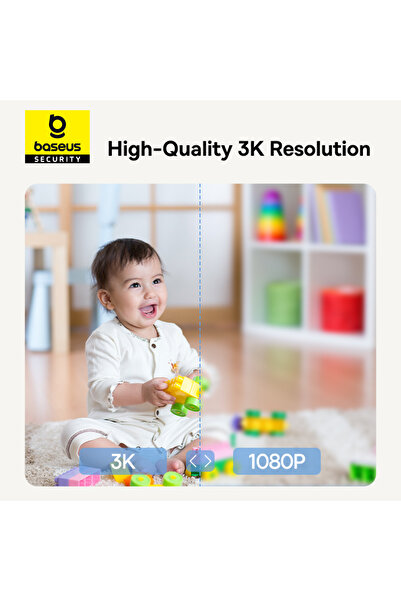 Baseus Security P1 Indoor 3K Wi-Fi Camera, AI Detection, 360 Pan, Night Vision