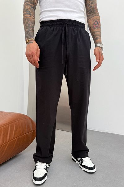 MADZEYMODA Ανδρικό φαρδύ Loose Fit ελαστική μέση μαύρο παντελόνι Jogger KE-7011