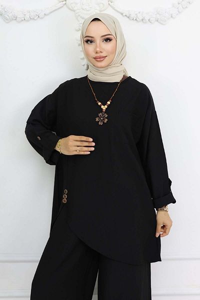 benguen Black 4782 - Double Set with Button Detail and Pendant