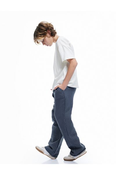 Koton Pantaloni din bumbac cu dungi cu talie