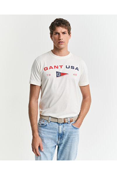 Gant Erkek Krem Regular Fit Bisiklet Yaka Logolu T-Shirt