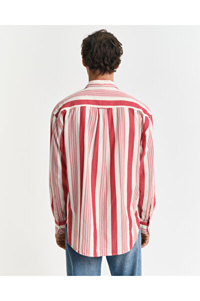 Gant Erkek Kırmızı Relaxed Fit Düğmeli Yaka Çizgili Gömlek