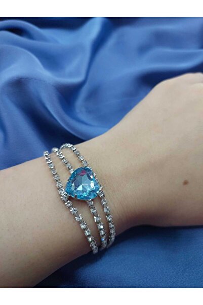 Avcıoğlu Aksesuar اسوارة نسائية مرصعة بحجر واحد موديل مرصع بحجر الزركون والكريستال مطلية بالفضة