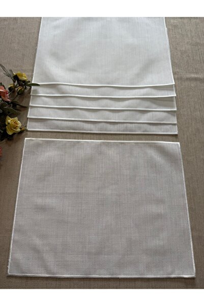 Smiling Home 6 Adet Keten Ekru Renk Kare Etamin Işlemeye Uygun Amerikan Servi...