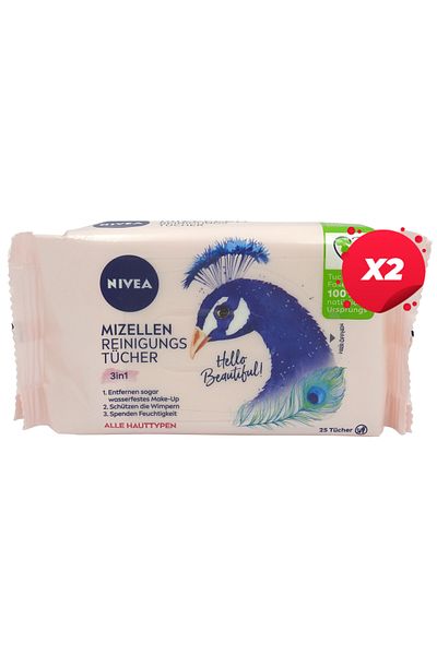 NIVEA X2 - NIVEA MAKEUP CLEANSING WET WIPES 25PCS 3IN1 MICELLAR WATER