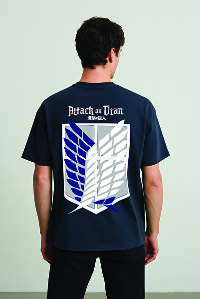 By Caspita Fashion Lenithra Attack on Titan Sırt Baskılı Unisex Oversize Füme...