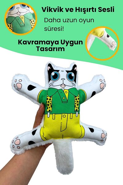 Havhav Mihav Sound Dog Toy White Color Cat Shaped Dog Teeth Scratching Toy