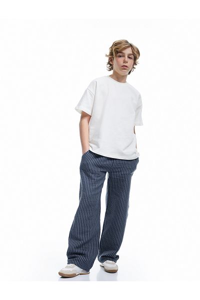 Koton Pantaloni din bumbac cu dungi cu talie