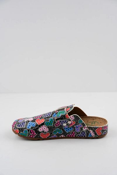 XJIM Women's Heart Patterned Black Comfortable Sole Orthopedic Summer Lightweight Sabo Slippers