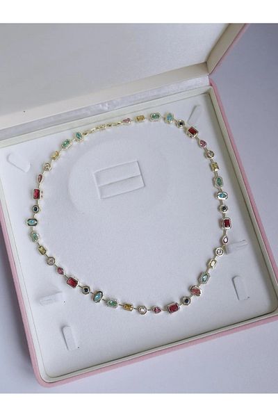 Reorah Collection Colormix Necklace-Row of Colored Stones 7 Elements Necklace