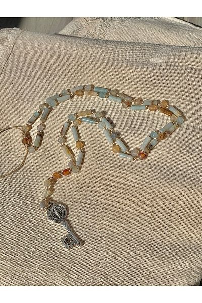 CAPO by Aytaç Yamaç Saint Benedict Key Necklace Natural Stone Amazonite Stone Necklace