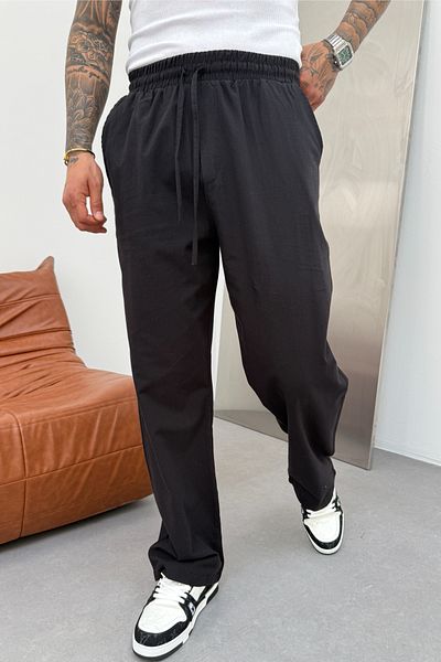 MADZEYMODA Ανδρικό φαρδύ Loose Fit ελαστική μέση μαύρο παντελόνι Jogger KE-7011