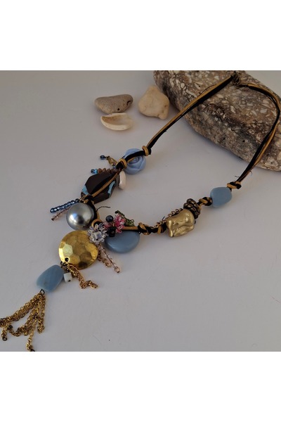 azra takı tasarım Handmade design short authentic blue and colorful, women necklace