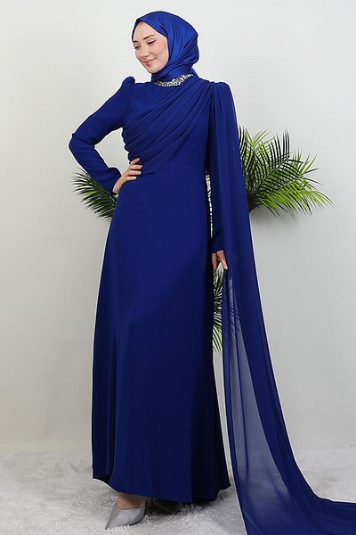 GİYZAMİLA Φόρεμα με πέτρες στον γιακά Midnight Blue