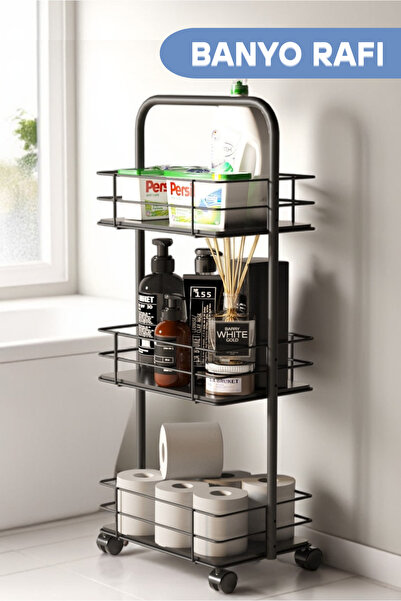 Suntel 3 Katlı Tekerlekli Organizer Raf Metal, Demonte, Çok Amaçlı Sepet