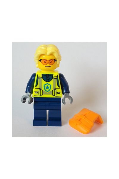 LEGO Accessory City Town Minifigure Minifigure Man Police with Life Vest Yellow Hair Sunglasses