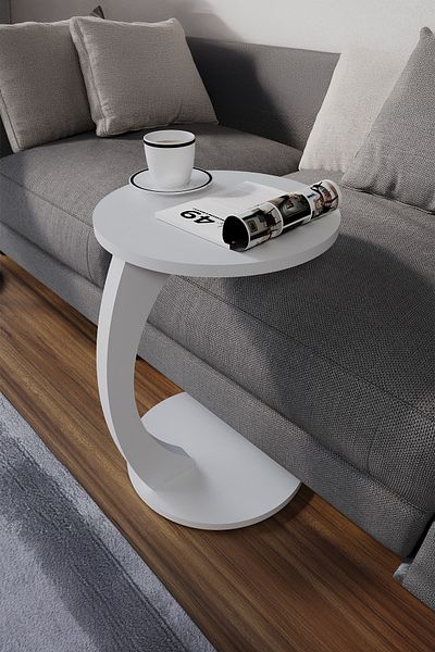 Sugo Design sugodesign C-Form Coffee Table with Wheels Velvet White Color