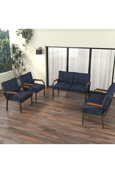 Mygusi Hayal Balkon Bahçe Cafe - Metal Kanepe Koltuk Takımı - 2211 - Lacivert