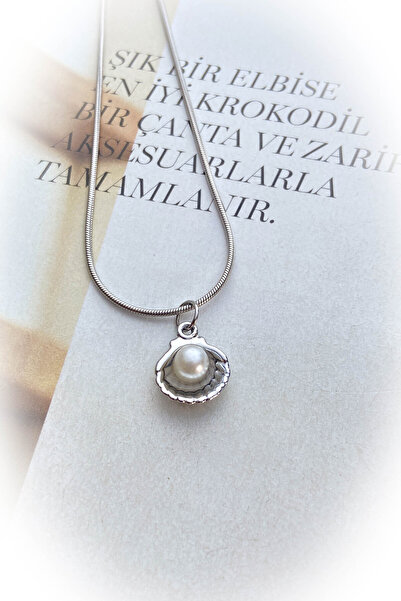 roshel Steel Silver Color Pearl Oyster Steel Necklace