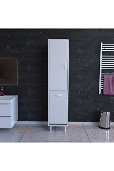Modilayn Alaçatı 35 x 138 cm Çamaşır Sepetli Dolap Banyo Dolabı Temizlik Deterjan Dolabı