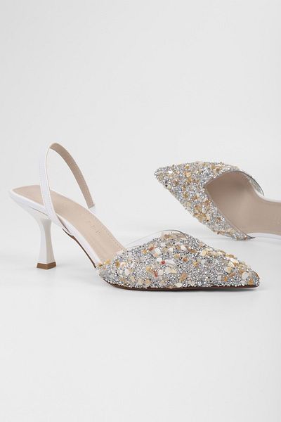 Shoeberry Women's Opal White Stone Transparent Stiletto