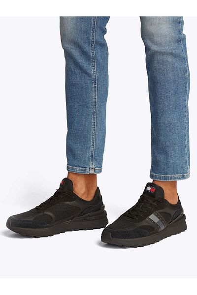 Tommy Hilfiger Men's High Comfortable Sole Suede Detailed Black Sneakers Em0Em01537-Bds