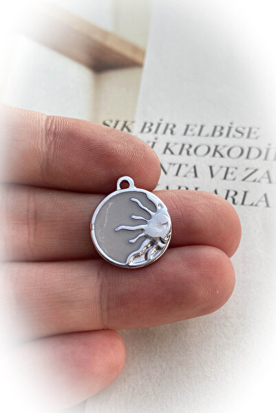 roshel Rodyum Kaplama Madalyon Mineli Güneş Model Kolye Ucu