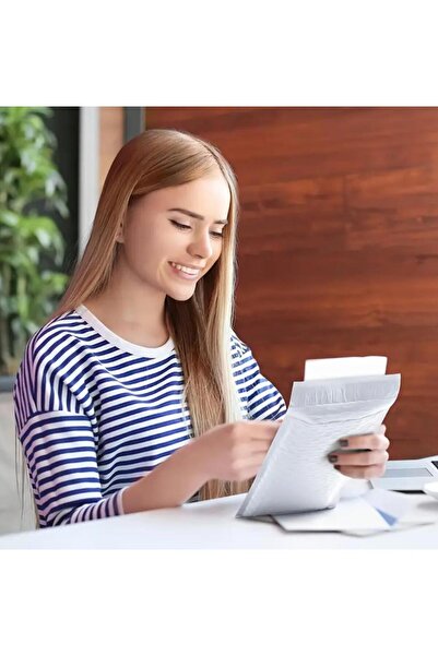 OZN AKSESUAR Bantlı Beyaz Patpatlı Balonlu Kargo Poşeti E Ticaret poşeti 50 Adet 13X18+4