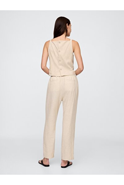 GAP Kadın Bej Mid Rise Keten Karışımlı Pull-On Pantolon