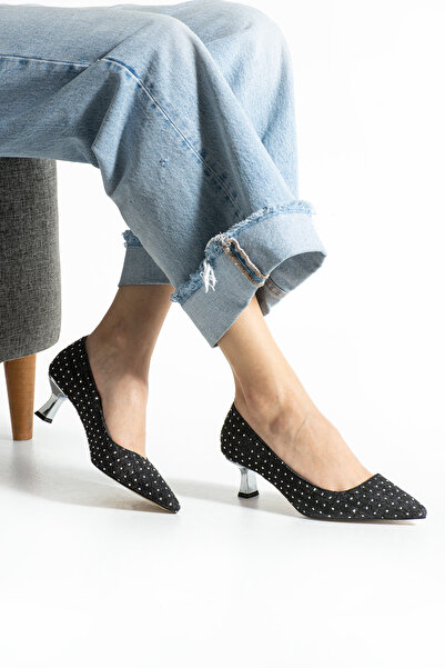 Güllü Shoes Black Denim Stone Piele vegană 5 cm Pantofi cu toc subțire pentru...