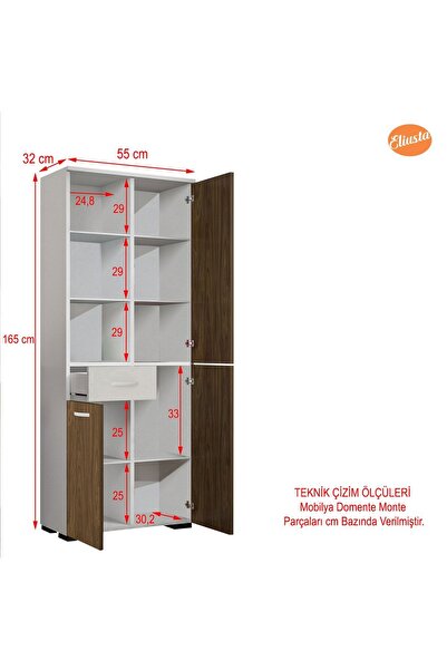 Modilayn 3 Kapılı Tek Çekmeceli Çok Amaçlı Dolap